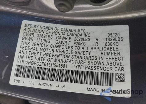 2020 Honda Civic Lx from USA, damaged, VIN 2HGFC2F61LH551581